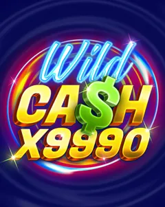 Couverture officielle de Wild Cash x9990 (BGaming) : le mot Wild en néon bleu au-dessus de Cash x9990 en lettres dorées, un dollar vert, sur un fond bleu nuit